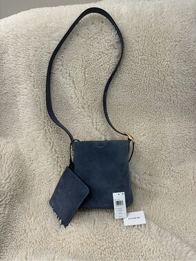 Coach Bleeker 21 Navy Suede Adjustable shoulder/Crossbody bag w/pouch